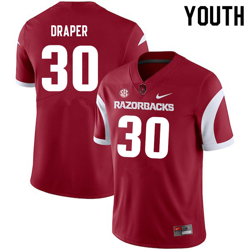 Youth #30 Levi Draper Arkansas Razorbacks College Football Jerseys Sale-Cardinal